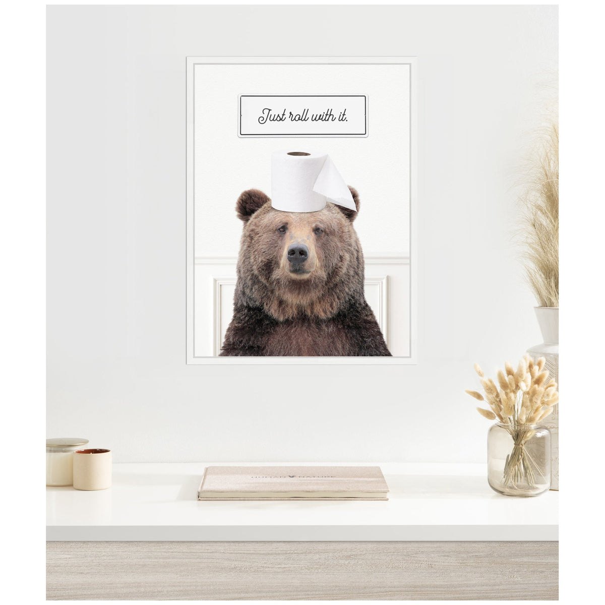 Sylvie Bear Just Roll with It Bathroom Framed Canvas by Amy Peterson