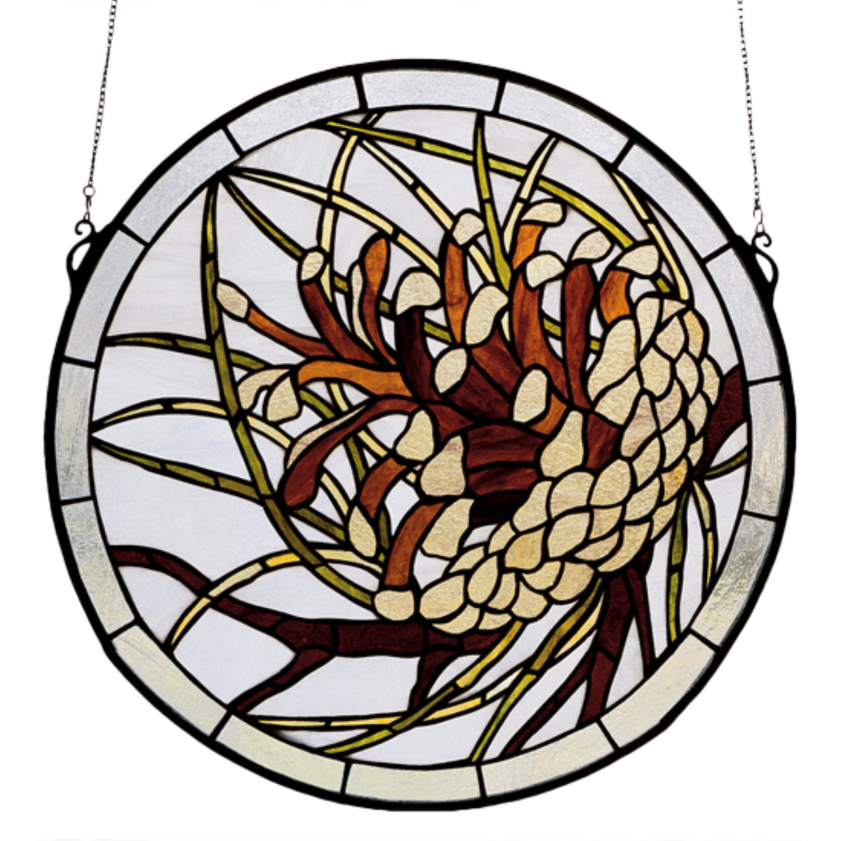 17 Inch W X 17 Inch H Pinecone Stained Glass Window