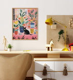 Gallery Whimsical Houseplants and a Black Kitty Cat Print by The Creative Bunch Studio