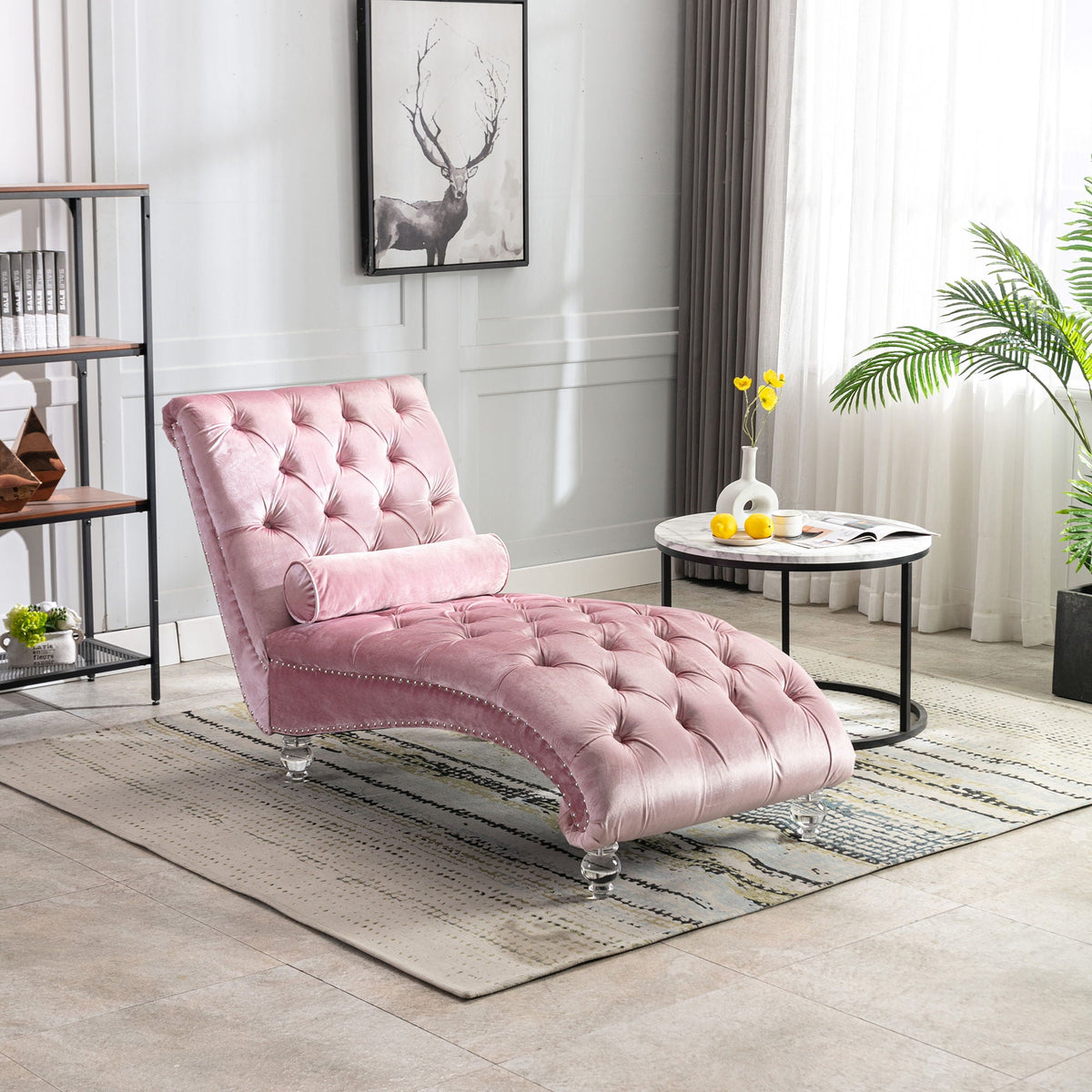 Chaise Lounge Indoor, Button Tufted Upholstered Chaise Lounge Chair With Pillow