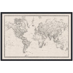 Framed Fabric Pinboard Vintage Black and White Linen World Map Wall Organization