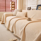 Linen-Look Textured Couch Throw Cover, Breathable Sofa Blanket & Furniture Protector