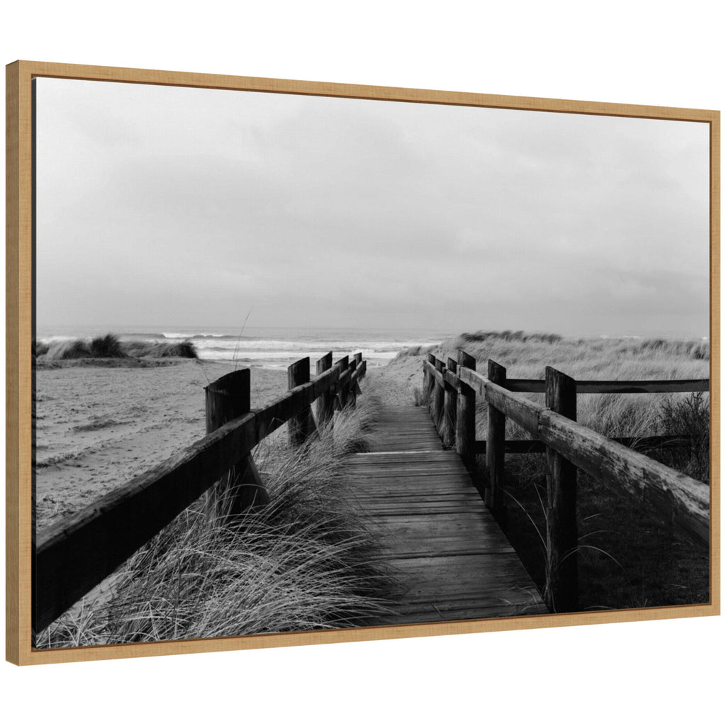 Sylvie Coastal Beach Boardwalk Black and White Framed Canvas by Patricia Hasz