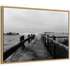 Sylvie Coastal Beach Boardwalk Black and White Framed Canvas by Patricia Hasz