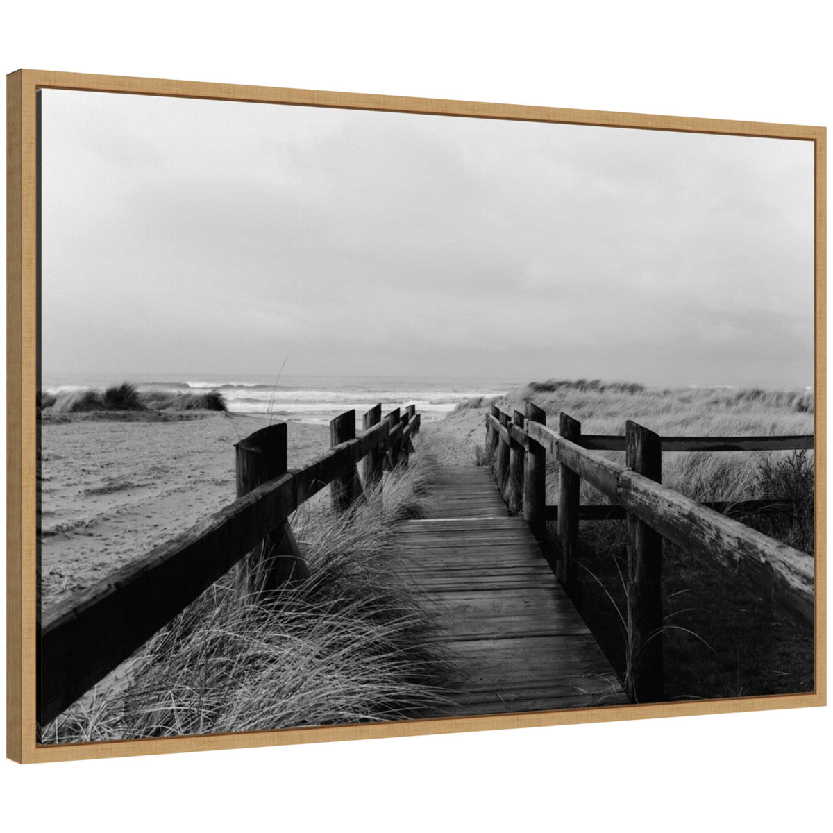 Sylvie Coastal Beach Boardwalk Black and White Framed Canvas by Patricia Hasz