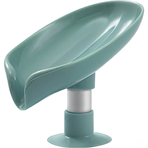 KitchenFest Leaf Shape Soap Holder with Suction Washbasin Bathroom Shower Soap Holder Dish Storage Tray, (Green | Grey) (2)