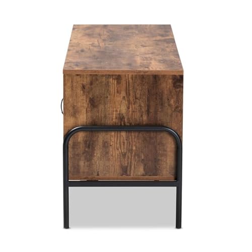 Baxton Studio Valeska Modern Industrial Walnut Brown Finished Wood and Black Metal 2-Door TV Stand