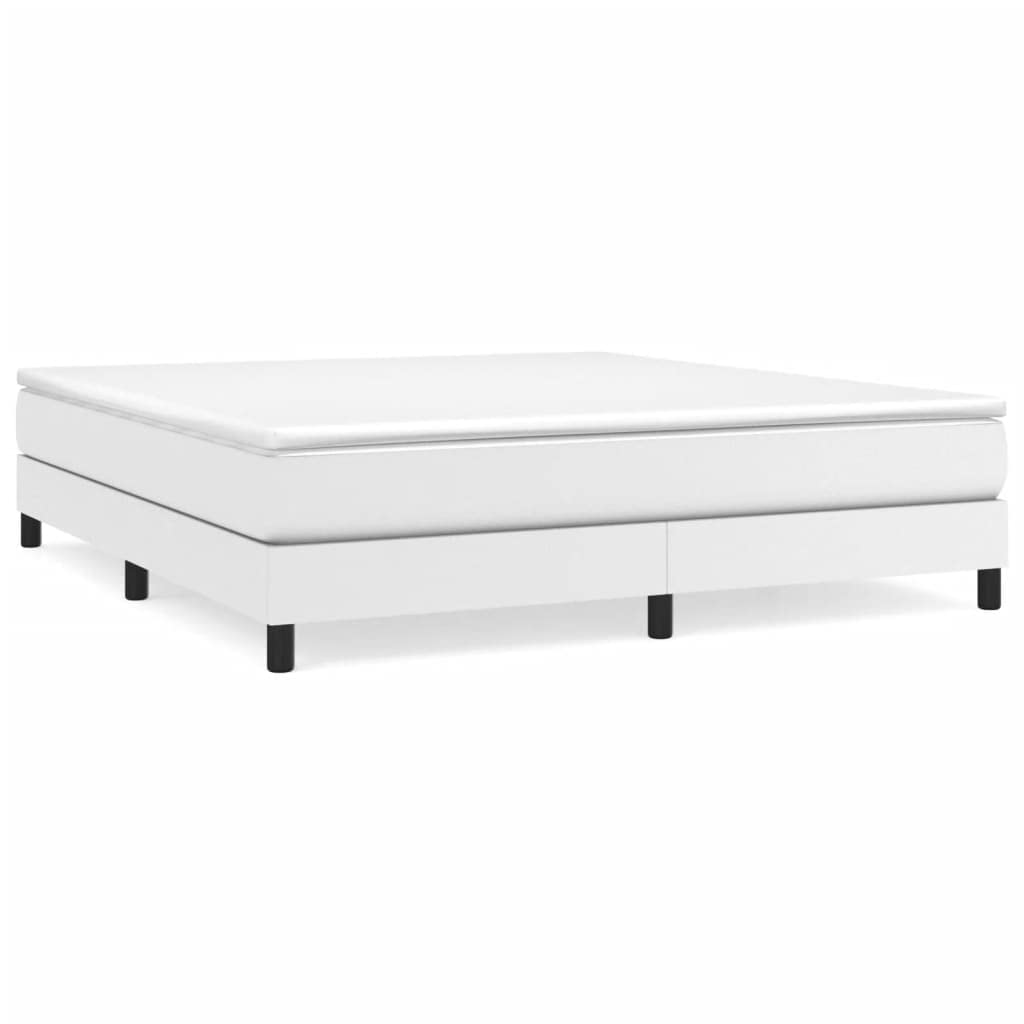 vidaXL Box Spring King Bed Frame in Faux Leather, White, Sturdy Construction, 76&quot;x79.9&quot; Compatible