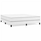 vidaXL Box Spring King Bed Frame in Faux Leather, White, Sturdy Construction, 76"x79.9" Compatible