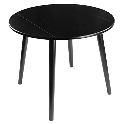 Ergode Wood Moreno Round Drop Leaf Table - Mid-Century Modern Style, Compact Size, Solid Wood, Black Finish, Console Function, Easy Assembly