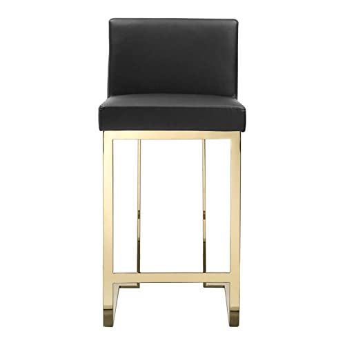 Pangea Home Dexter 26&quot; Faux Leather & Polished Steel Counter Stool In Black/Gold