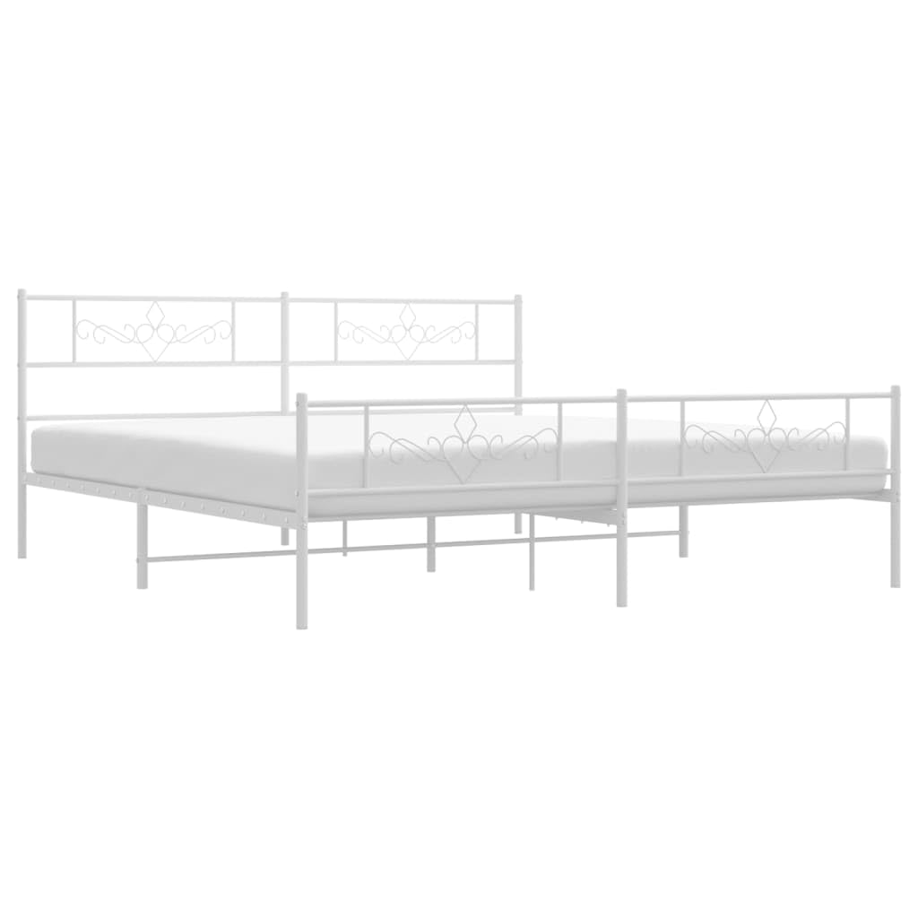 vidaXL 12 Inch Modern White King Size Bed Frame with Headboard & Footboard, Sturdy Metal Platform Bed Frame & Slats, Extra Under Bed Storage, No Box Spring Needed, Without Mattress