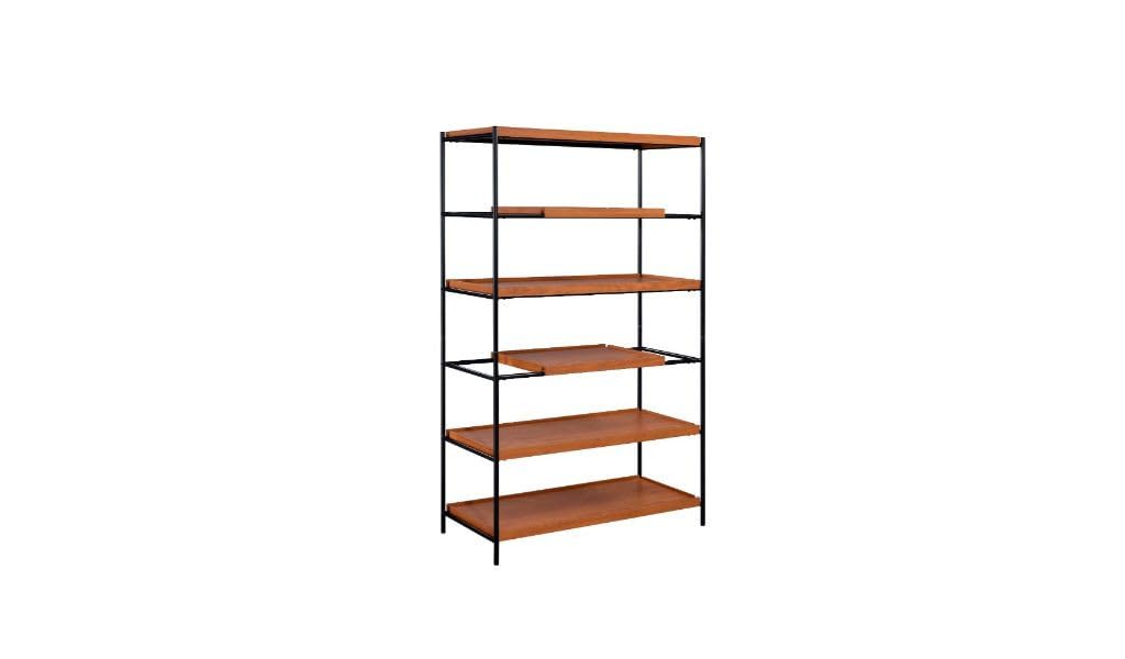 HomeRoots 486300 70 in. Brown & Black Metal Six Tier Etagere Bookcase