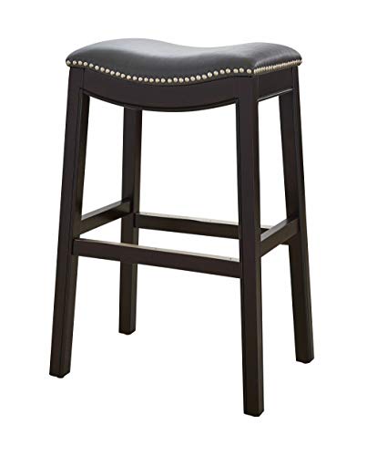 HomeRoots Vinyl, Wood, Steel 30" Espresso and Gray Saddle Style Counter Height Bar Stool