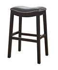 HomeRoots Vinyl, Wood, Steel 30" Espresso and Gray Saddle Style Counter Height Bar Stool