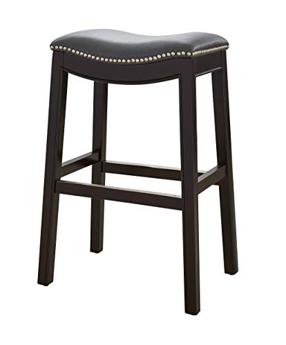 HomeRoots Vinyl, Wood, Steel 30&quot; Espresso and Gray Saddle Style Counter Height Bar Stool