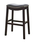 HomeRoots Vinyl, Wood, Steel 30" Espresso and Gray Saddle Style Counter Height Bar Stool