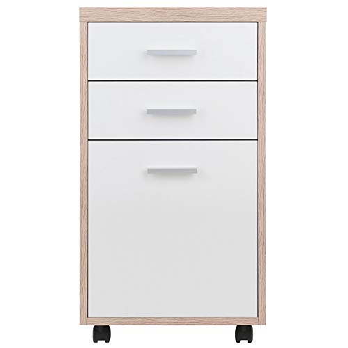 Ergode Kenner Storage Mobile Cabinet | Versatile | Contemporary Design | Easy Mobility | Reclaimed Wood Finish | Linen White Facings | 1-Drawer | Locking Casters (18316-VV)