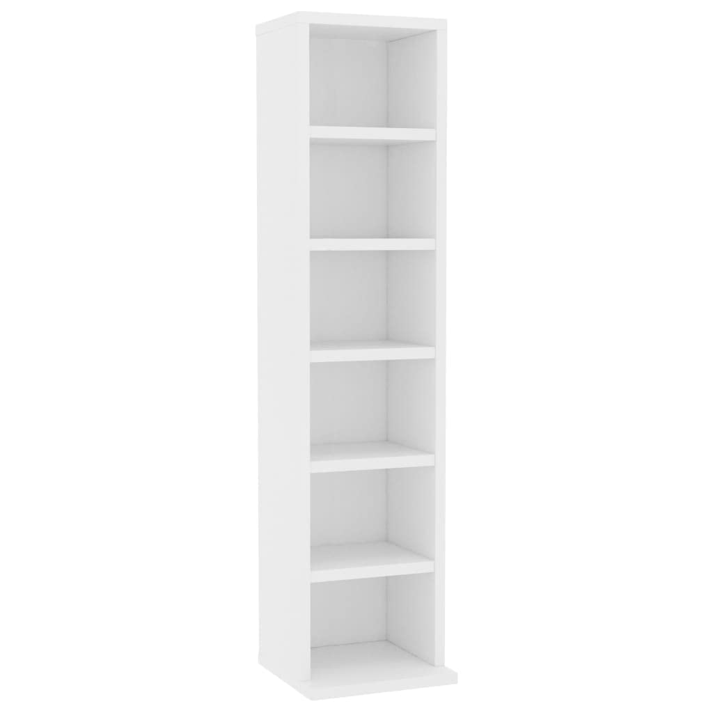 vidaXL White CD Cabinet with 6 Open Compartments, Engineered Wood Construction, Stylish Storage