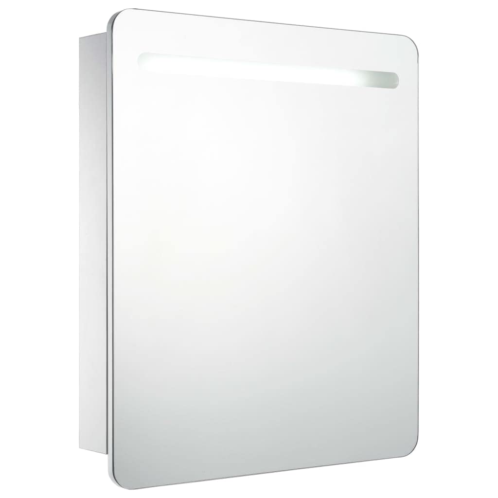 vidaXL - LED Lighted Bathroom Vanity Mirror Storage Cabinet - Contemporary Style - White/Silver - 26.8x3.5x31.5 inches - MDF & Glass