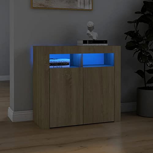 vidaXL Sideboard with LED Lights Sonoma Oak 31.5&quot;x14&quot;x30&quot;