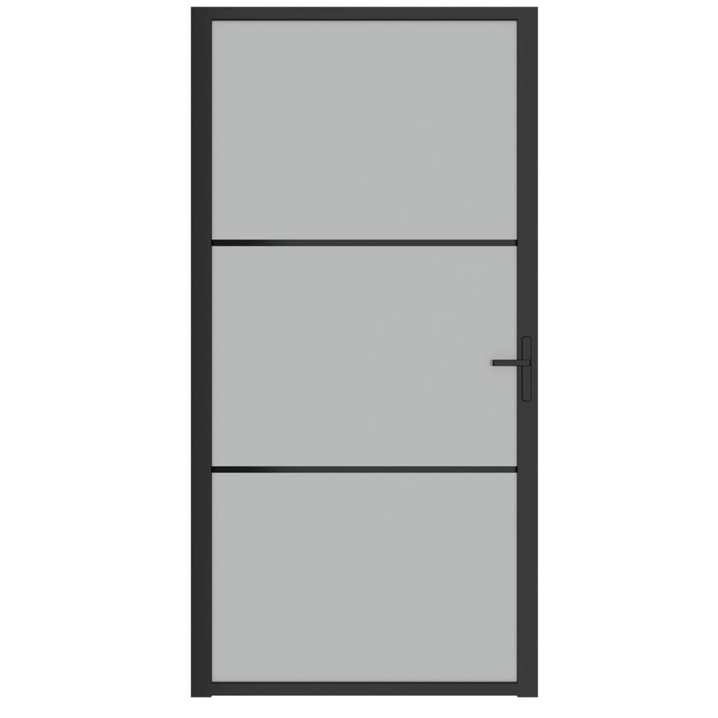 vidaXL Modern Interior Door with Matt Black Glass Panel and Aluminium Alloy Handle - Durable Tempered Glass for Home and Office