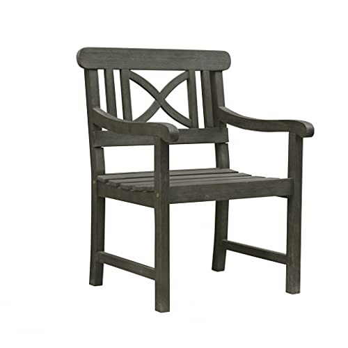 HomeRoots Gray Wood: Acacia Distressed Grey Garden Armchair