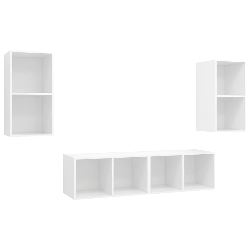vidaXL TV Stand 4 Pcs Wall-Mounted Hanging Stand Unit Stereo Storage HiFi Plasma Living Room Home Indoor Furniture White Engineered Wood