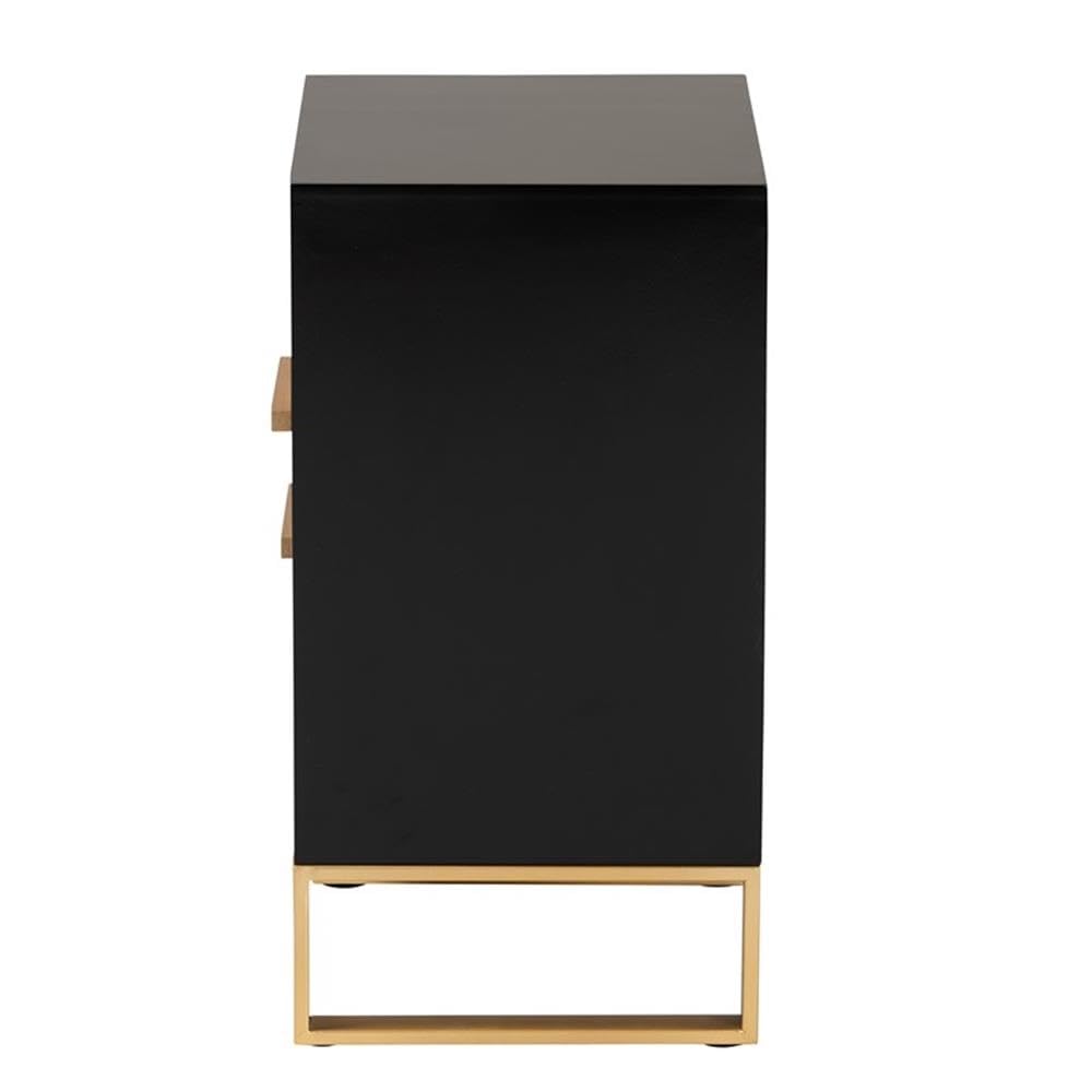 Baxton Studio Giolla Contemporary Glam and Luxe Black Finished Wood and Gold Metal 2-Drawer End Table Black/Wood