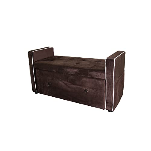 HomeRoots Wood, Polyurethane Foam: 97%, Polyester Fabric: 3% Brown Suede Shoe Storage Bench with Drawer