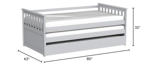 Acme Daybed & Roll-Out Bed (15" H) Twin Size Sofa Bed Living Room Guest Bed Bedroom Box Spring Not Required, Shelter Style Day Bed Armrest, Slat Included (12+12+12), Easy Assembly, White Finish