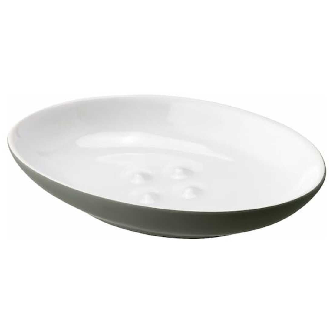 IKEA EKOLN Soap Dish, GreyGreen, Oval Stoneware, 12.5 x 9 cm