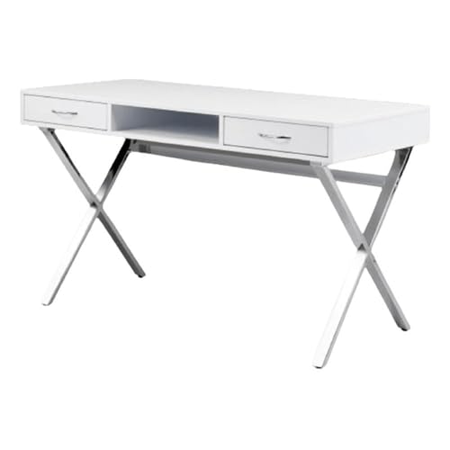 Neos Modern Furniture White top Desk with Two Drawers/Chrome Base