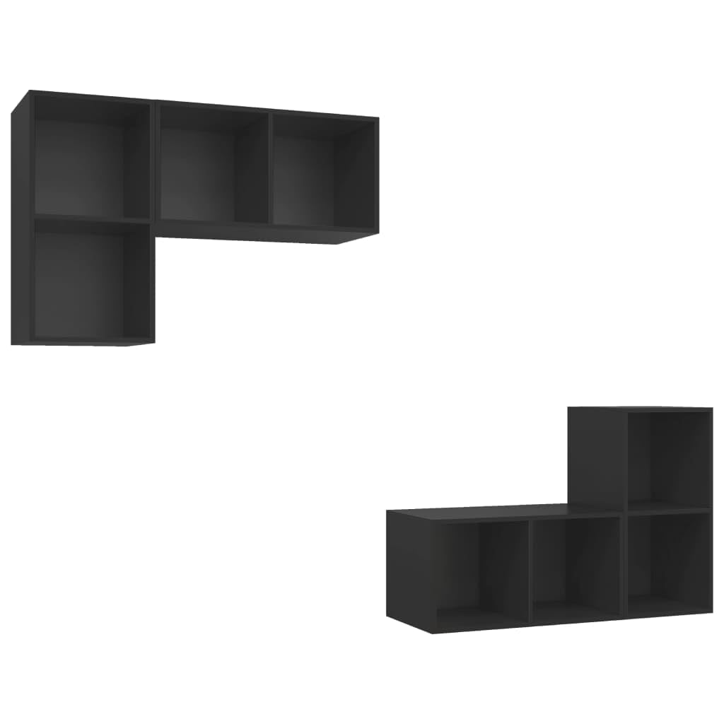 vidaXL Modern Wall-Mounted TV Stands in Black, 4 Piece Set of Engineered Wood TV Cabinets, Versatile Placement Option, Easy to Clean