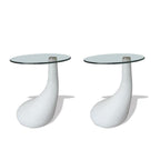 vidaXL 2-Piece Round Coffee Table Set with Glass Top - Modern & Small, White Coffee Table, Perfect for Living Room or Bedroom (16.5" Diameter)