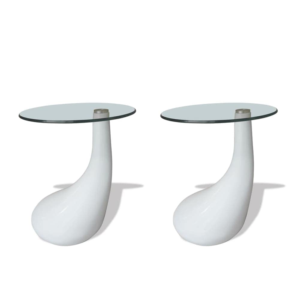 vidaXL 2Piece Round Coffee Table Set with Glass Top  Modern & Small, White Coffee Table, Perfect for Living Room or Bedroom (1