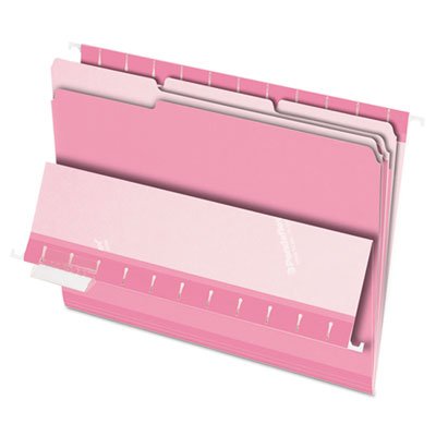 Interior File Folders, 1/3 Cut Top Tab, Letter, Pink, 100/Box