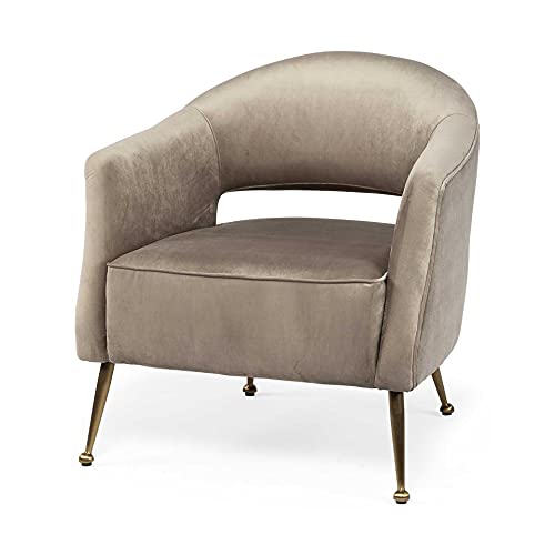 HomeRoots Taupe Velvet Wrap Brass Accent Chair with Metal Base