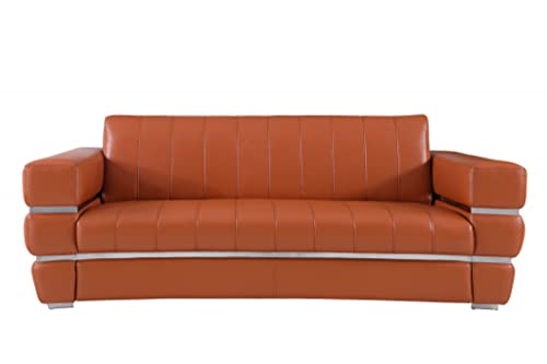 HomeRoots 89&quot; Camel Brown Chrome Accents Genuine Leather Standard Sofa