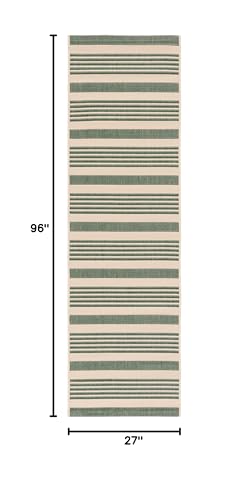 Safavieh Courtyard Collection Runner Rug - 2'3'' X 8', Beige & Dark Green, Stripe Design, Non-Shedding & Easy Care, Indoor/Outdo