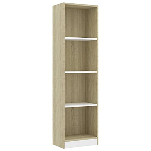 vidaXL 4 Tier Bookcase, Storage Unit with Shelf, Book Cabinet Living Room Indoor Living Room, Modern, White and Oak Sonoma Engineered Wood