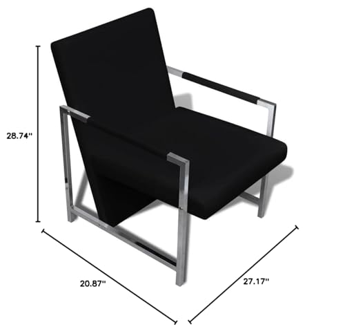 Vidaxl Armchair, Lounge Chair With Chrome Feet, Accent Cube Armchair For Home Office Living Room Bedroom, Modern Style, Black Faux Leather