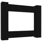 vidaXL TV Stand Set 8 Piece, Wall Mounted Entertainment Center, TV Stand Console with Storage, Modern Style, Black Engineered Wood