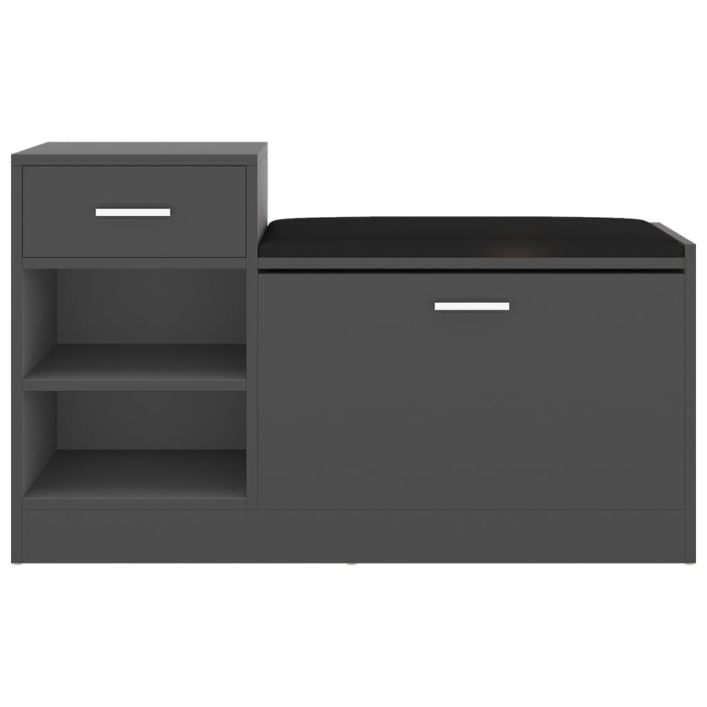 vidaXL Modern Shoe Bench with Faux Leather Seat - Gray Engineered Wood Shoe Organizer and Storage Bench - 37.2&quot;x12.2&quot;x22.4&quot;