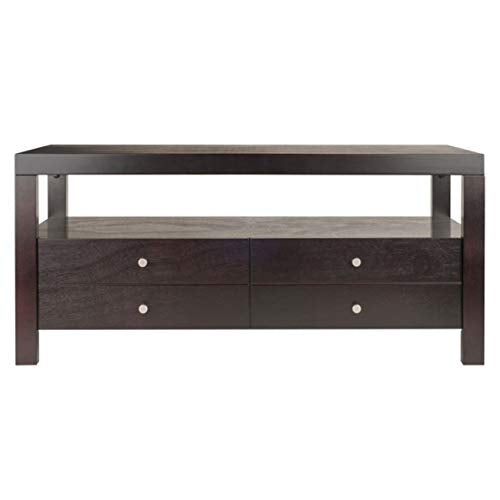 Ergode Wood Stafford Coffee Table | Oyster Gray Finish | Slatted Side Panels | Full-Size Drawer | Lower Shelf | Solid & Composite Wood (92643-VV)