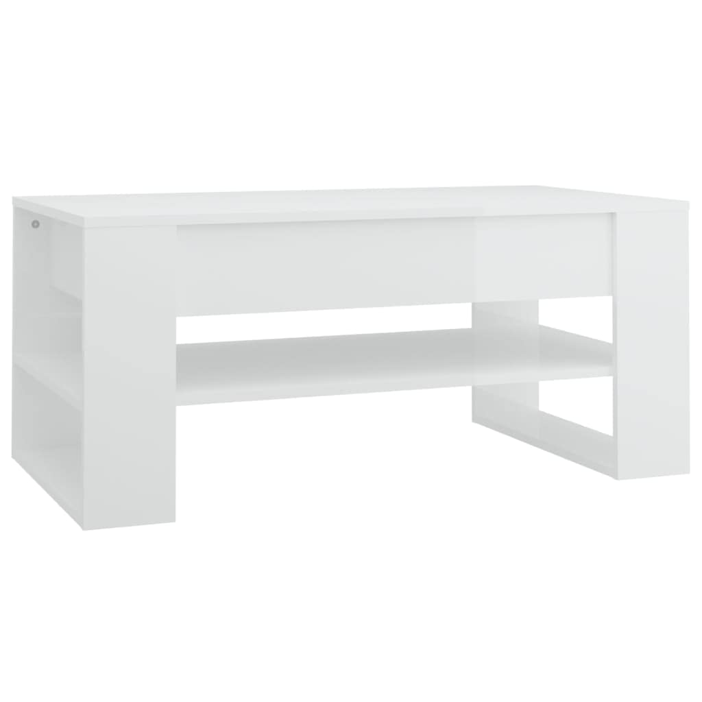 vidaXL Rectangular Coffee Table with Storage Shelf, High-Gloss White Engineered Wood, Dimensions 40.2&quot;x21.7&quot;x17.7&quot; - Assembly Required