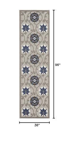 HomeRoots Grey/Blue 100% Polypropylene 2’ x 8’ Gray and Blue Indoor Outdoor Runner Rug