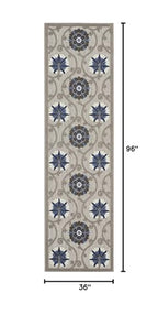 HomeRoots Grey/Blue 100% Polypropylene 2’ x 8’ Gray and Blue Indoor Outdoor Runner Rug