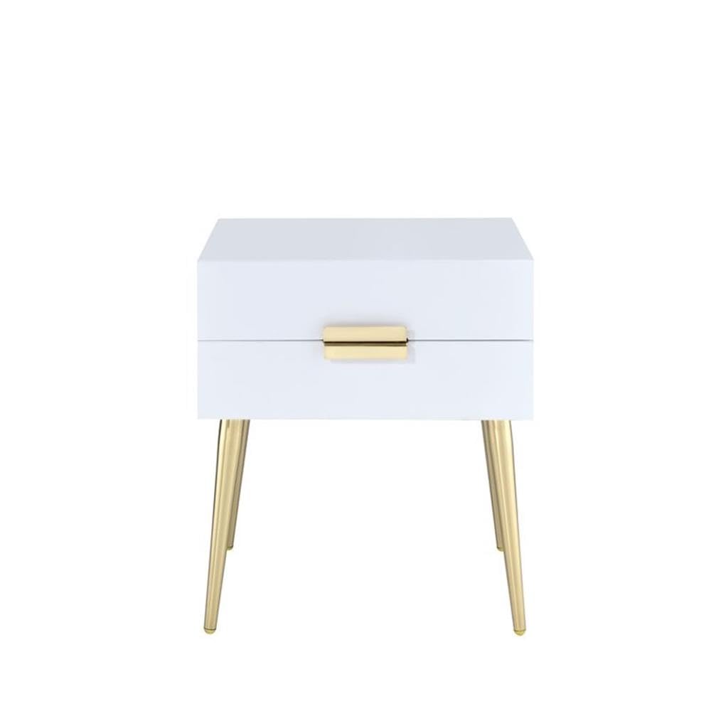 Acme Denvor Wood and Metal 2-Drawer End Table in White and Gold