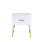 Acme Denvor Wood and Metal 2-Drawer End Table in White and Gold